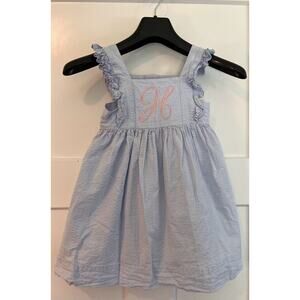 Stellybelly Baby Girls Sundress Light Blue Tie Ruffle 2T Monogrammed "H"